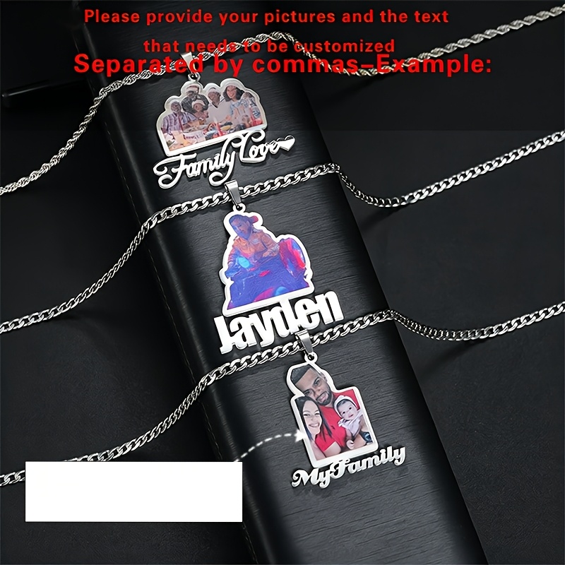 Custom Engraved Stainless Steel Name Necklace with Photo